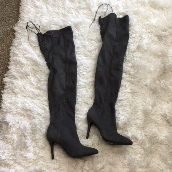 H&M Shoes - Faux suede over the knee lace up boots
